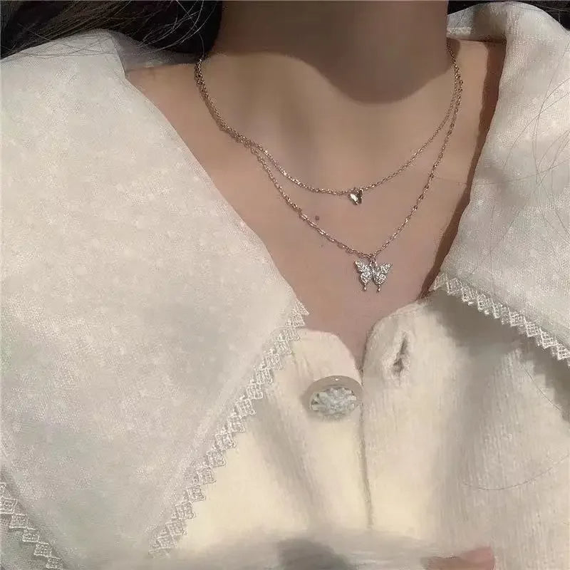 1 pc Alloy Gold Plated Double Layered Butterfly Design Pendant