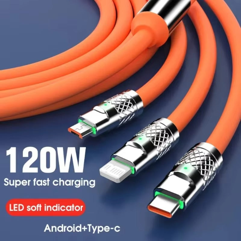 3 in 1 USB Cable 6A 120W USB Cable