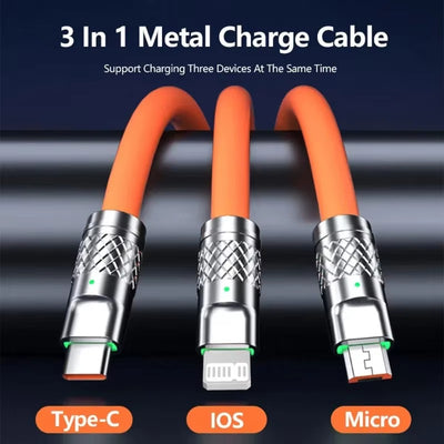 3 in 1 USB Cable 6A 120W USB Cable