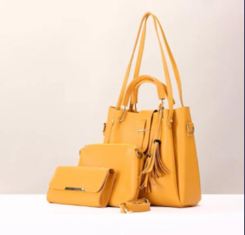 3 Pcs Women Leathers Plain Hand Bag Set