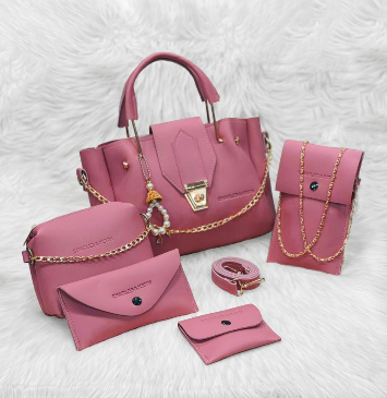 5 Pcs PU Leathers Plain Hand Bag Set