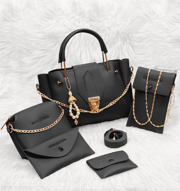 5 Pcs PU Leathers Plain Hand Bag Set