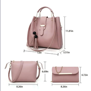 3 Pcs Women Leathers Plain Hand Bag Set