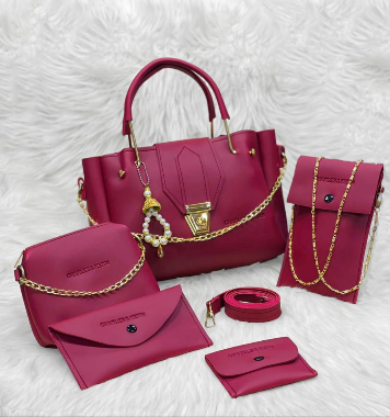 5 Pcs PU Leathers Plain Hand Bag Set