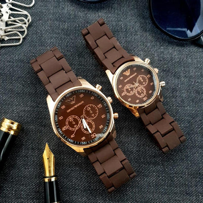 COUPLE RUBBER WATCH BROWN